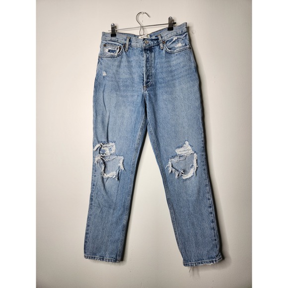 AGOLDE Fen High‎ Rise Relaxed Taper Jeans Size 28 Distressed Denim Button Fly - Picture 2 of 10